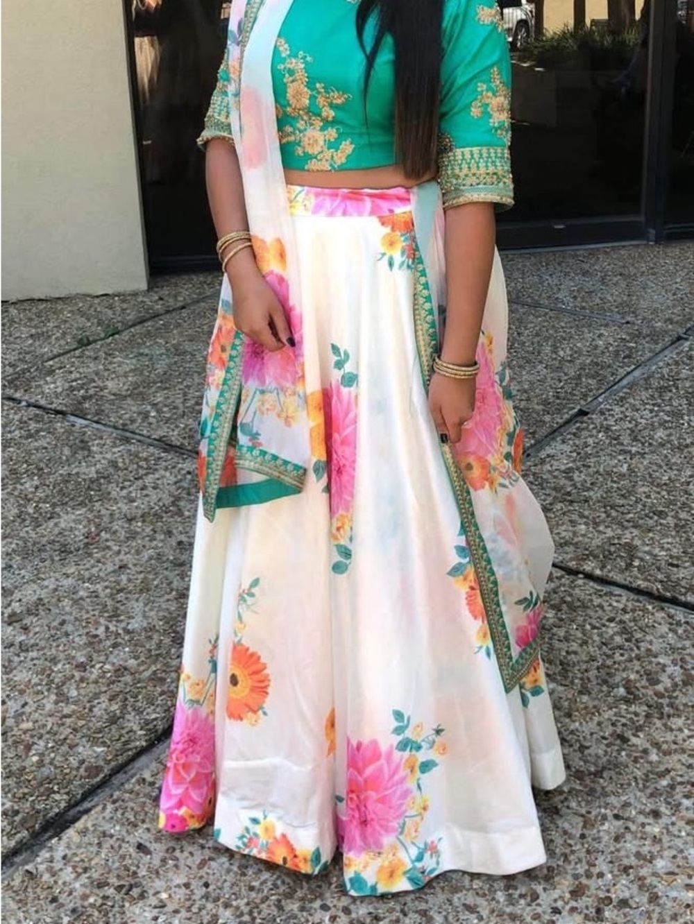 Women’s Floral White Maxi Skirt with Pink & Orange Accents
